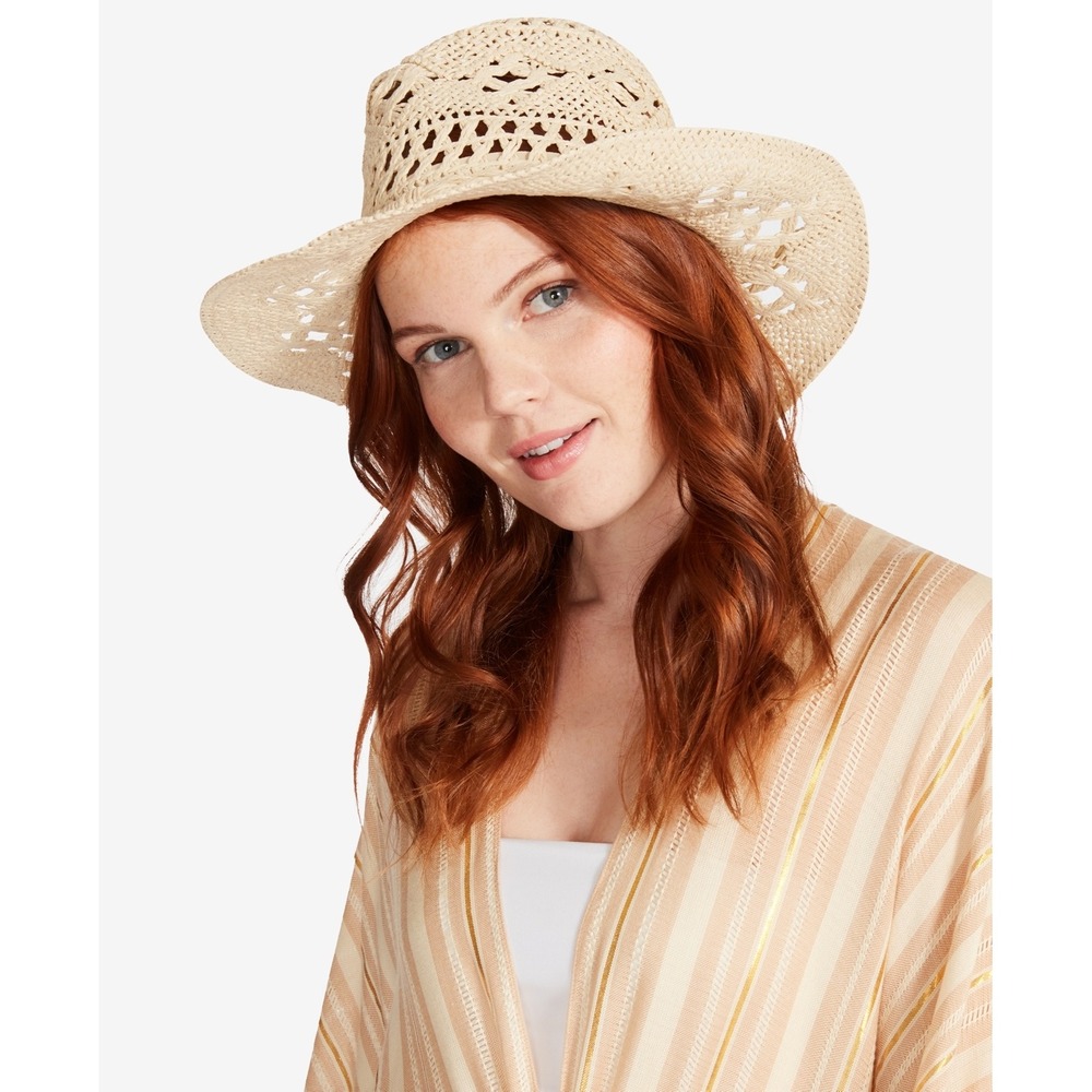 Steve Madden Women's Hailey Straw Braided-Trim Cowboy Hat - Natural